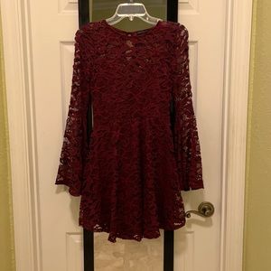 Burgundy mini lace dress